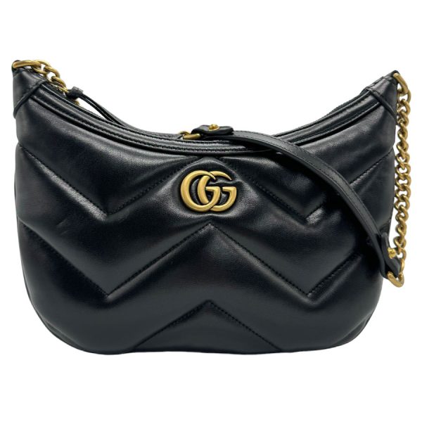 z1242 1 Gucci GG Marmont Leather Crossbody Shoulder Bag Black