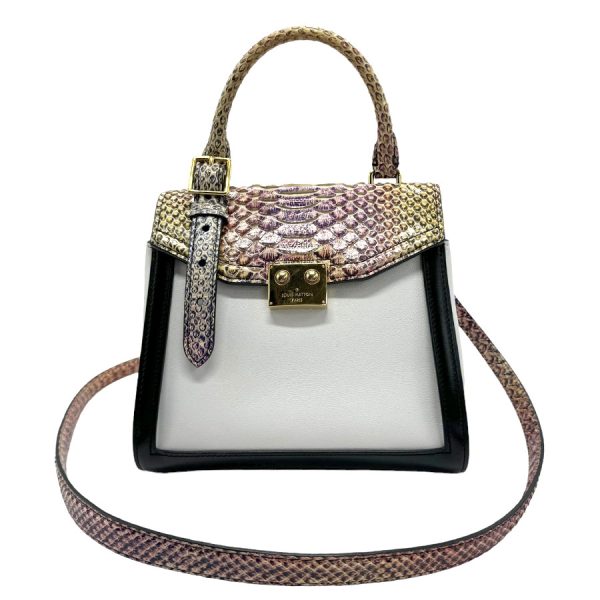 z1256 1 Louis Vuitton Arc PM Python Leather Shoulder Bag White Gold