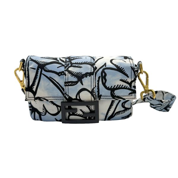 z1260 1 Fendi Nylon Shoulder Bag Blue White Black Gold