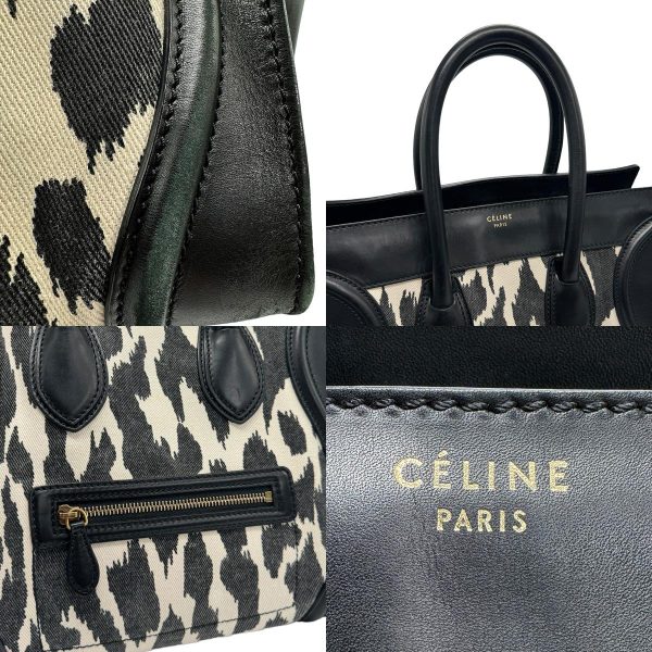 z1266 14 c Celine Leather Canvas Handbag Black