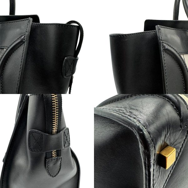 z1266 6 c Celine Leather Canvas Handbag Black