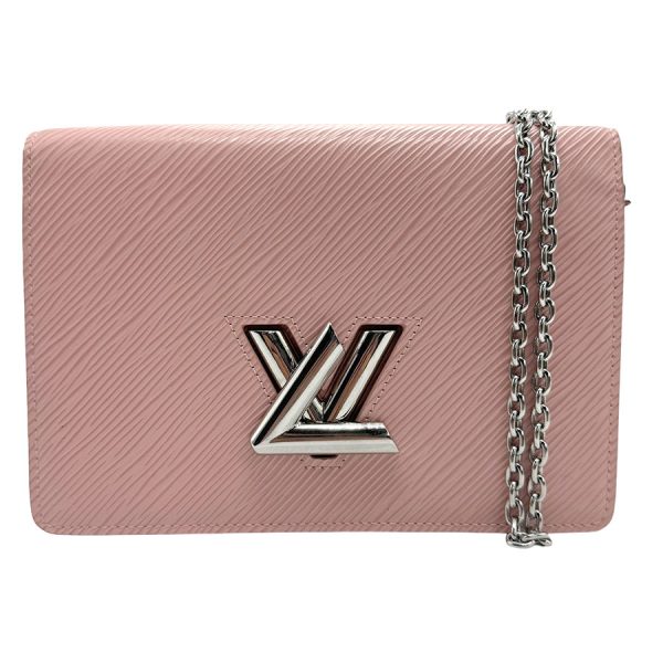 z1287 1 Louis Vuitton Epi Portefeuille Twist Belt Chain Wallet Rose Ballerine