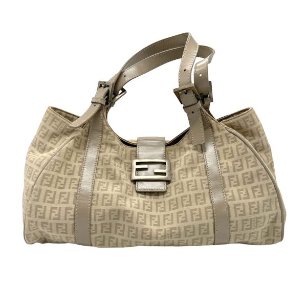 z1311 1 Fendi Canvas Leather Handbag Beige