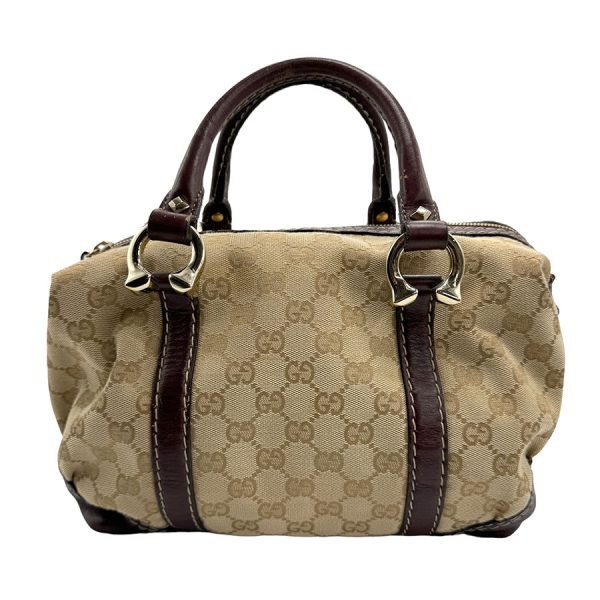 z1338 1 Gucci GG Canvas Leather Handbag Beige