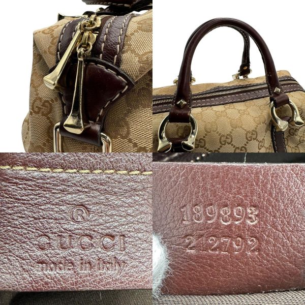 z1338 10 c Gucci GG Canvas Leather Handbag Beige