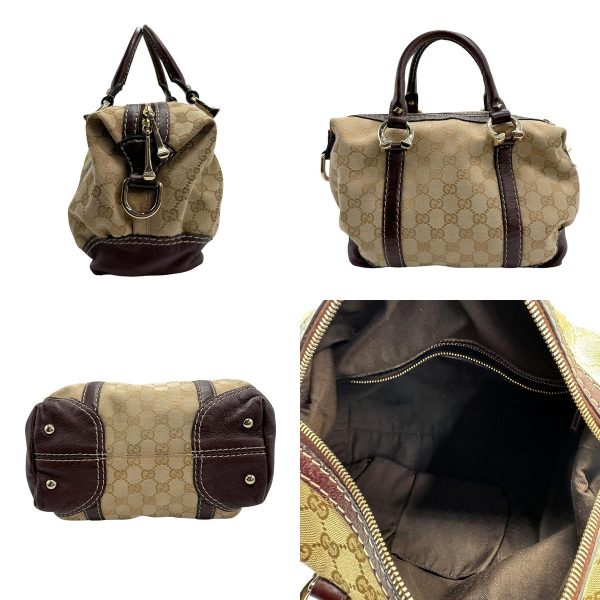 z1338 2 c Gucci GG Canvas Leather Handbag Beige