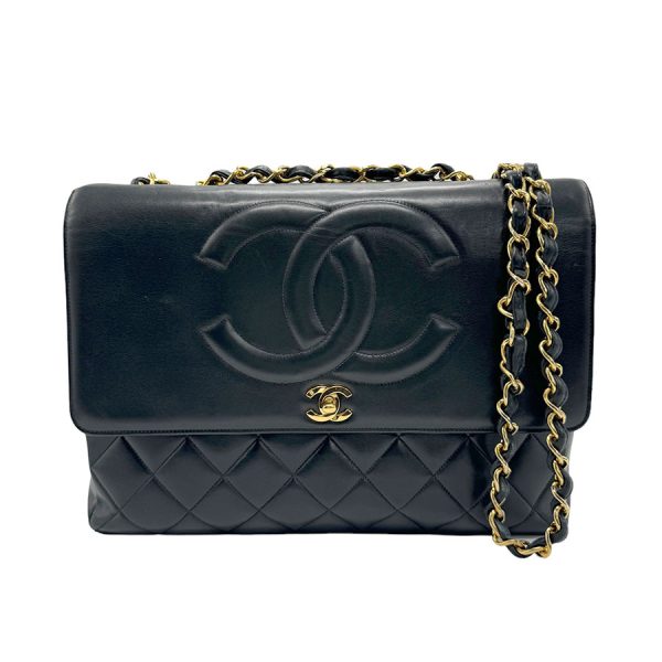 z1344 1 Chanel Matelasse Coco Mark Leather Shoulder Bag Black