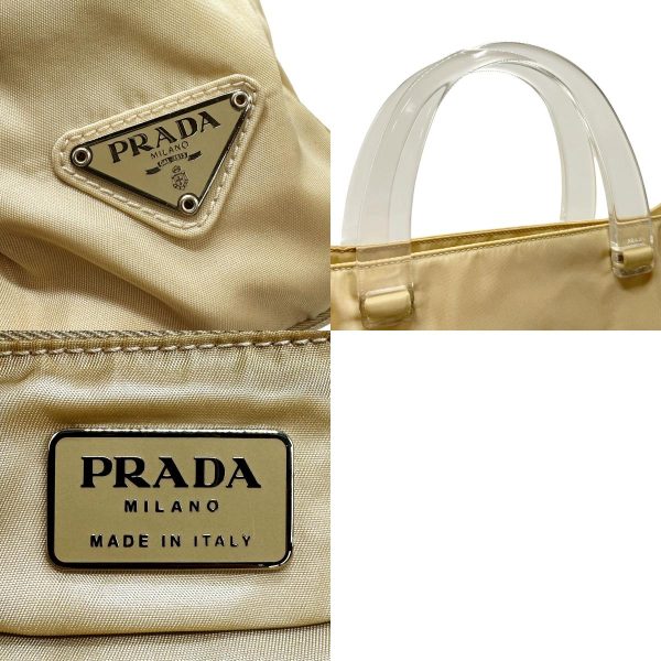 z1408 14 c Prada Nylon Plastic Handbag Beige