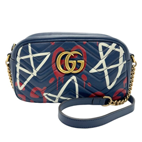 z1417 1 Gucci GG Marmont Leather Crossbody Shoulder Bag Navy