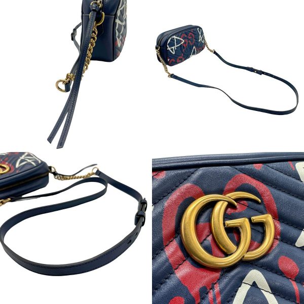 z1417 10 c Gucci GG Marmont Leather Crossbody Shoulder Bag Navy