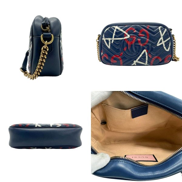 z1417 2 c Gucci GG Marmont Leather Crossbody Shoulder Bag Navy