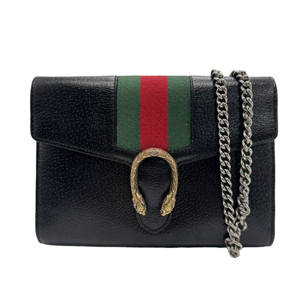 z1435 1 Gucci Duonysus Leather Chain Crossbody Shoulder Bag Black