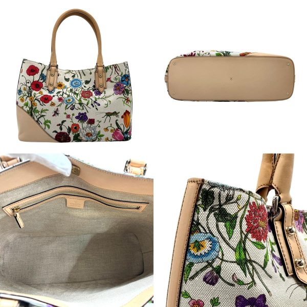 z1521 3 c Gucci Flora Canvas Leather Handbag Multicolor