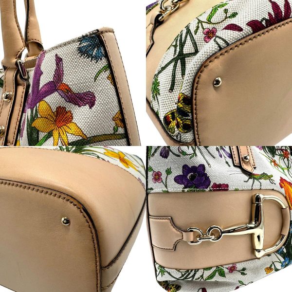 z1521 7 c Gucci Flora Canvas Leather Handbag Multicolor