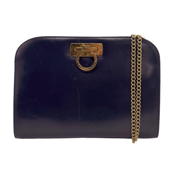 z1530 1 Salvatore Ferragamo Shoulder Bag Gancini Leather Navy