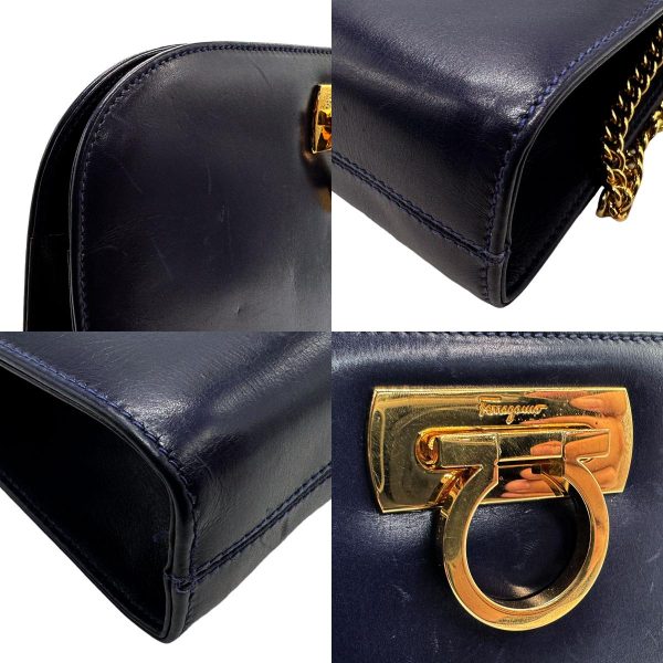 z1530 7 c Salvatore Ferragamo Shoulder Bag Gancini Leather Navy