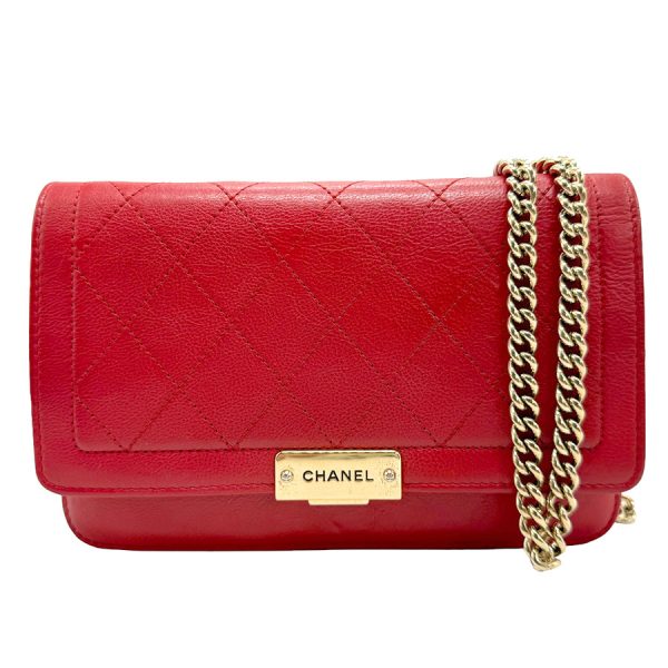 z1540 1 Chanel Leather Chain Wallet Red