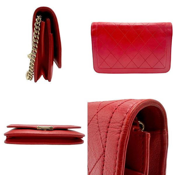 z1540 2 c Chanel Leather Chain Wallet Red