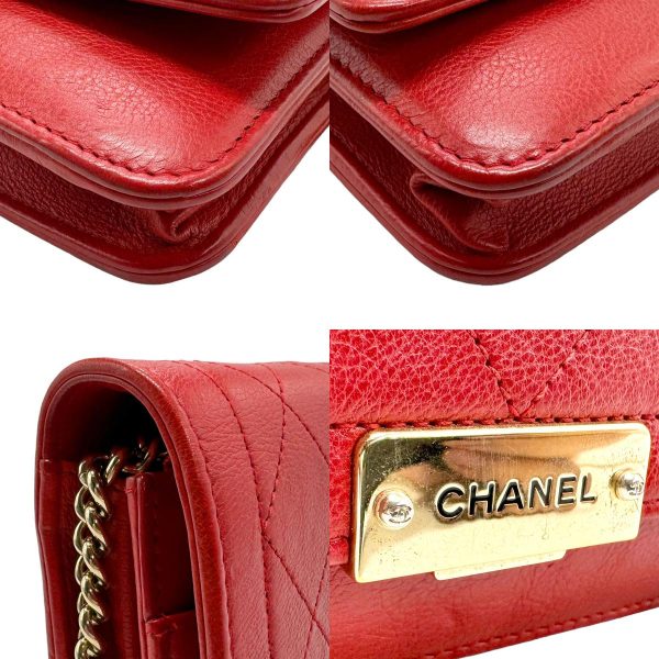 z1540 6 c Chanel Leather Chain Wallet Red