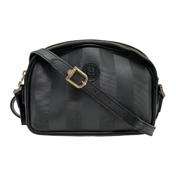 z1546 1 Fendi PVC Leather Crossbody Shoulder Bag Black Gold