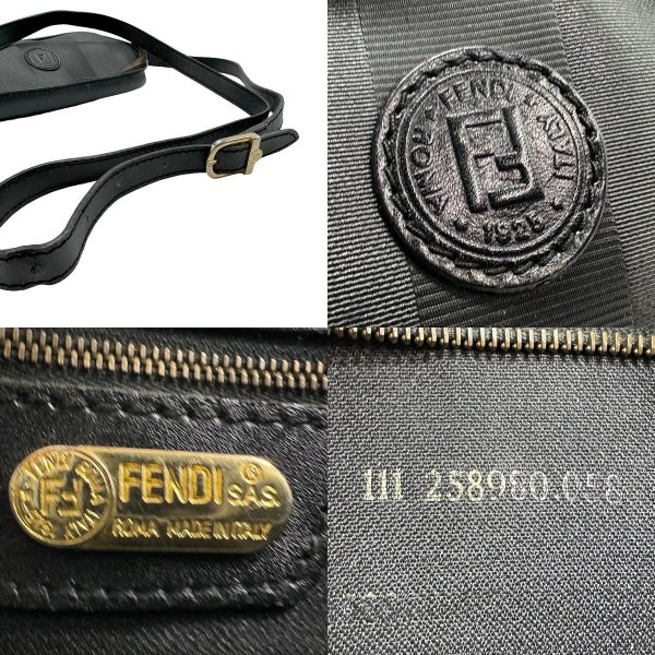 z1546 11 c Fendi PVC Leather Crossbody Shoulder Bag Black Gold