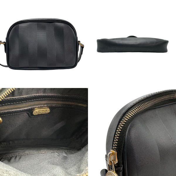 z1546 3 c Fendi PVC Leather Crossbody Shoulder Bag Black Gold