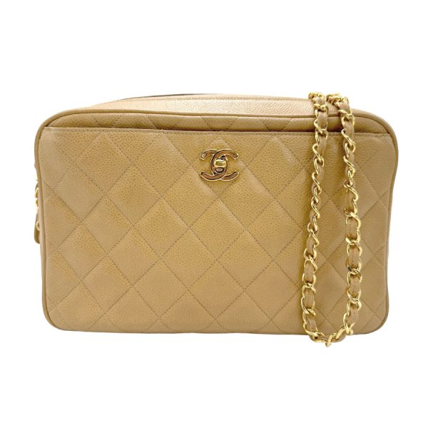 z1566 1 Chanel Matelasse Caviar Skin Leather Shoulder Bag Beige