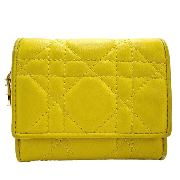 z1574 1 Christian Dior Lady Dior Trifold Wallet Lambskin Yellow