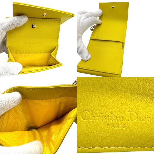 z1574 10 c Christian Dior Lady Dior Trifold Wallet Lambskin Yellow