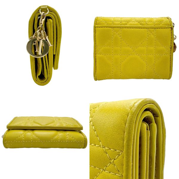 z1574 2 c Christian Dior Lady Dior Trifold Wallet Lambskin Yellow