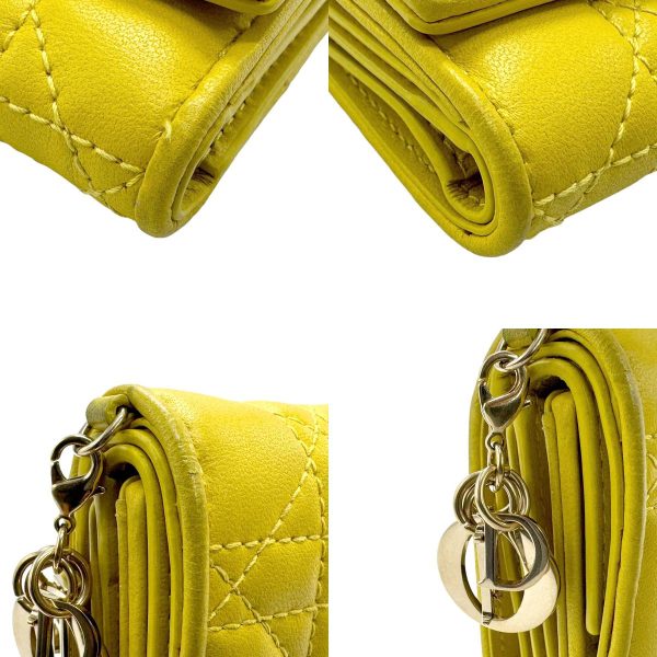 z1574 6 c Christian Dior Lady Dior Trifold Wallet Lambskin Yellow