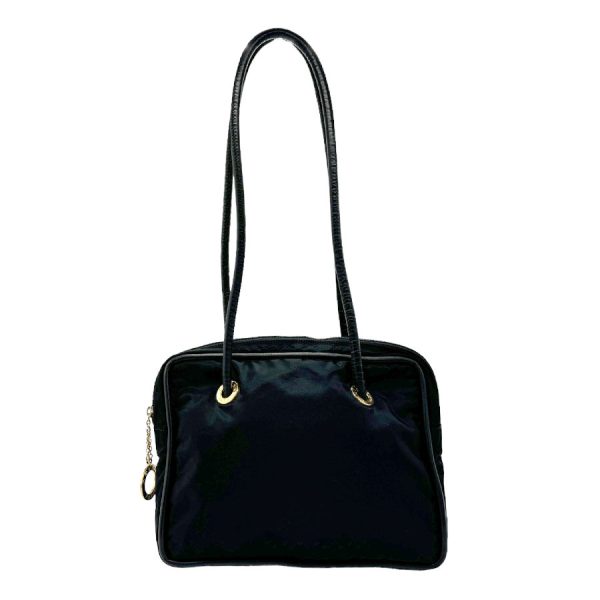 z1619 1 Celine Nylon Leather Shoulder Bag Black