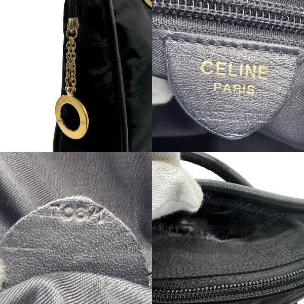 z1619 11 c Celine Nylon Leather Shoulder Bag Black