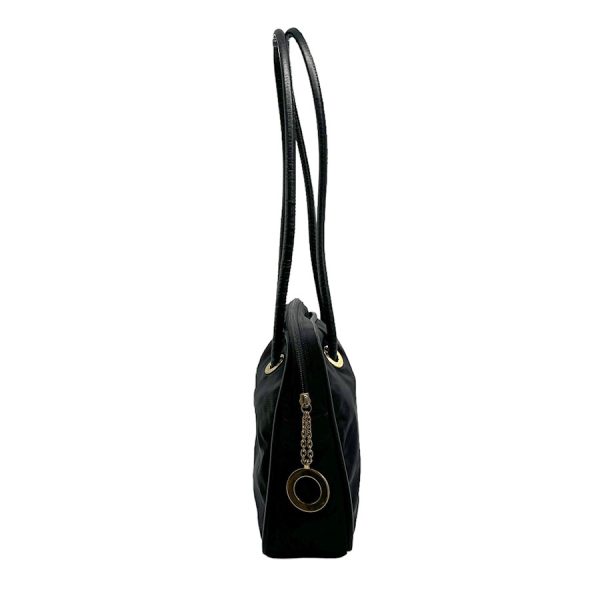 z1619 2 Celine Nylon Leather Shoulder Bag Black