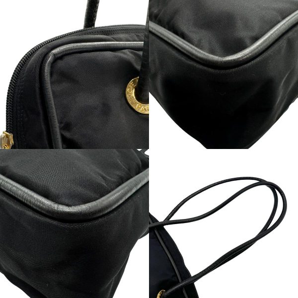 z1619 7 c Celine Nylon Leather Shoulder Bag Black