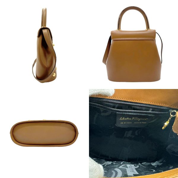 z1634 2 c Salvatore Ferragamo Handbag Shoulder Bag Leather Camel