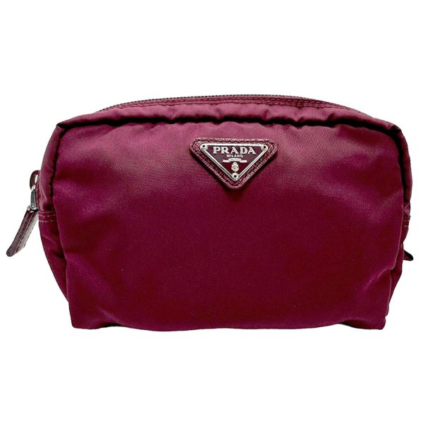 z1647 1 Prada Nylon Cosmetic Pouch Wine Red