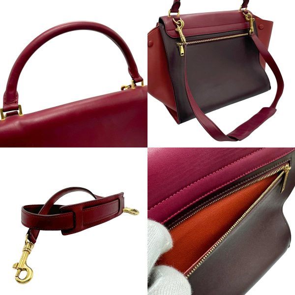 z1663 10 c Celine Leather Handbag Wine