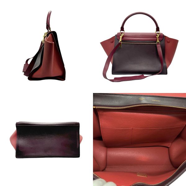 z1663 2 c Celine Leather Handbag Wine