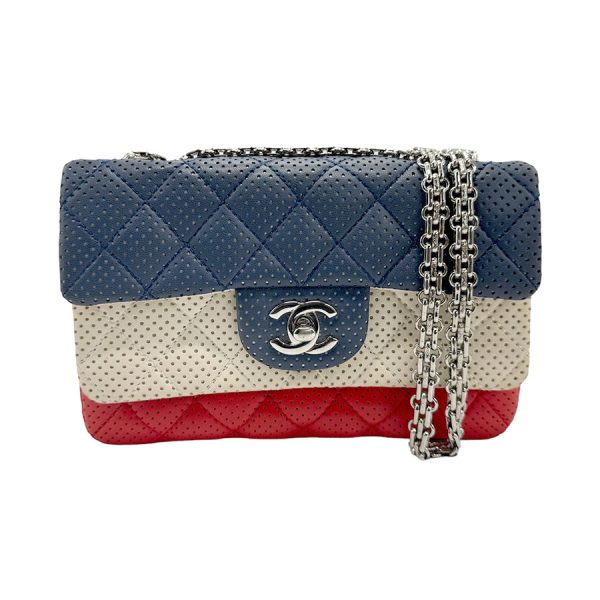 z1666 1 Chanel Matelasse Perforated Leather Shoulder Bag Navy