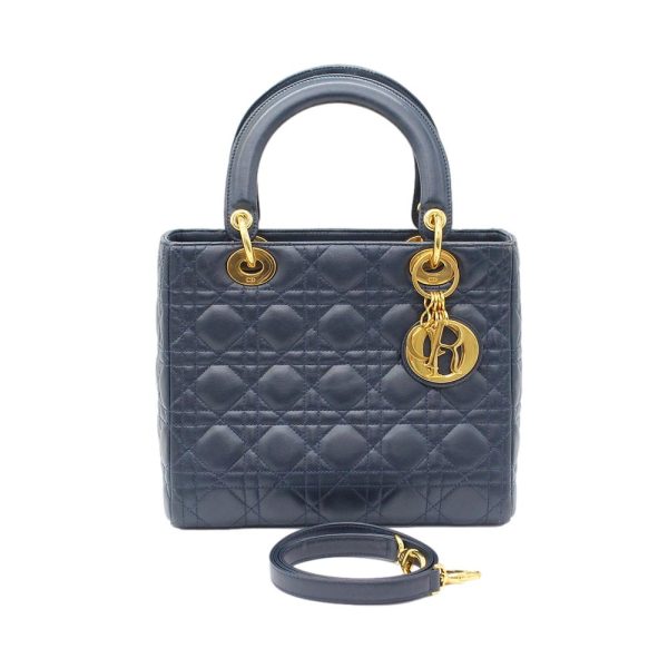 z23 3751 1 Christian Dior Lady Dior Cannage Lambskin Shoulder Bag Navy