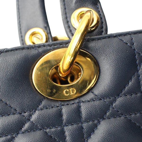 z23 3751 16 Christian Dior Lady Dior Cannage Lambskin Shoulder Bag Navy