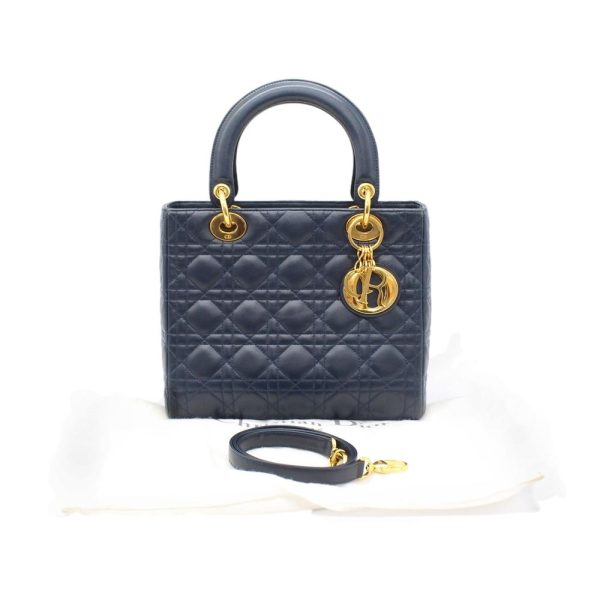 z23 3751 17 Christian Dior Lady Dior Cannage Lambskin Shoulder Bag Navy