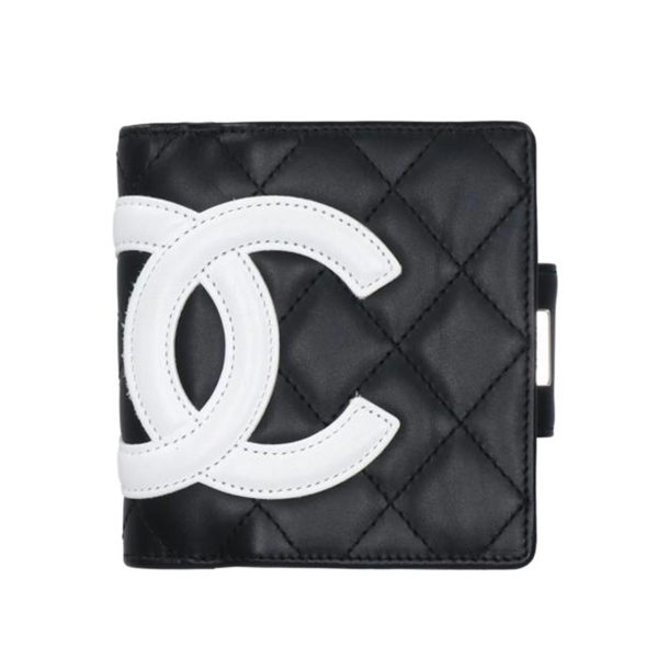 00042 1 Chanel Cambon Line Gamaguchi Wallet Black Coco Mark White