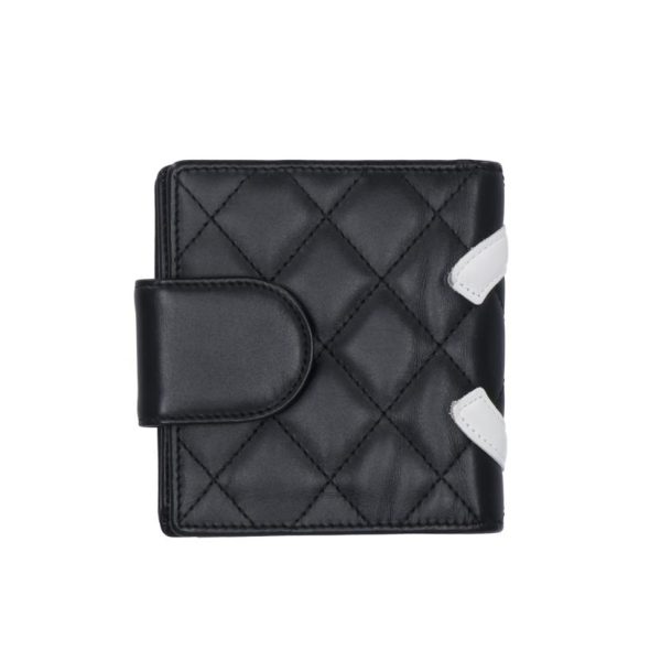 00042 2 Chanel Cambon Line Gamaguchi Wallet Black Coco Mark White