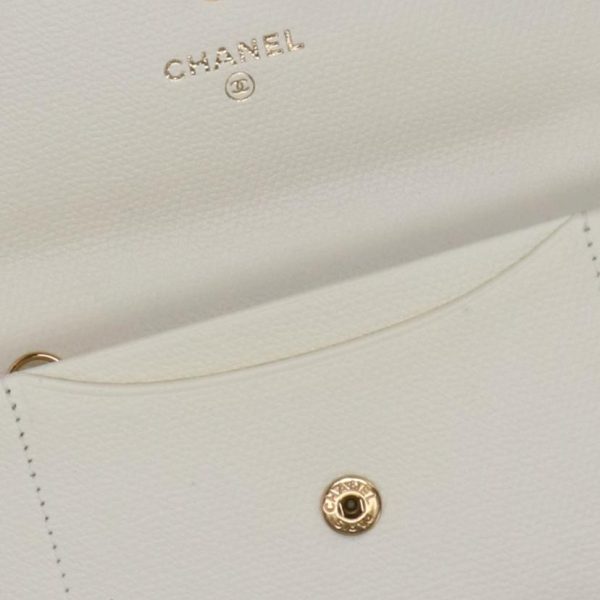 00059 5 Chanel Coco Button Card Case White Key Ring Gold