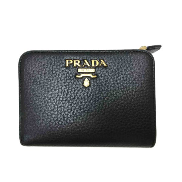 00202 1 Prada Saffiano Metal Bi Fold Wallet Bag Black