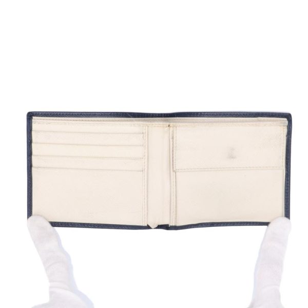 00236 3 Prada Saffiano Bi Fold Wallet Navy White