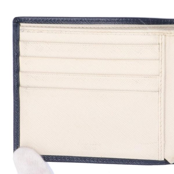 00236 7 Prada Saffiano Bi Fold Wallet Navy White