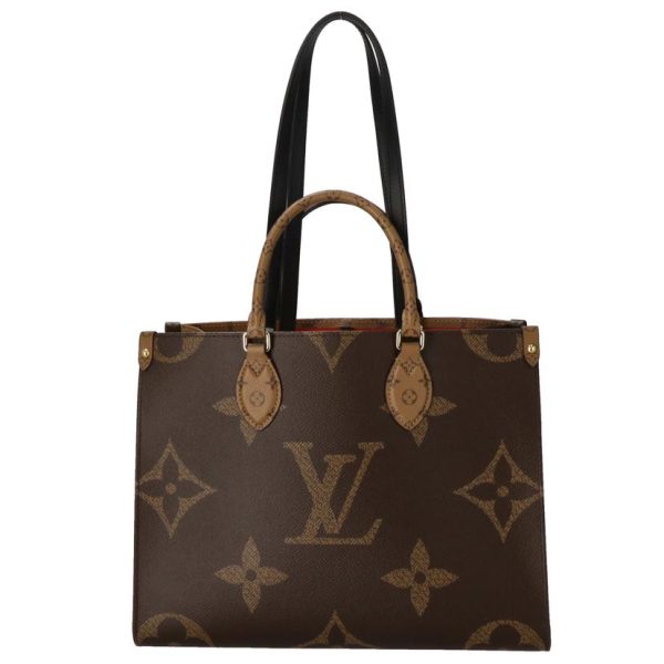 00481 3 Louis Vuitton On the Go MM Monogram Reverse Tote Bag Brown